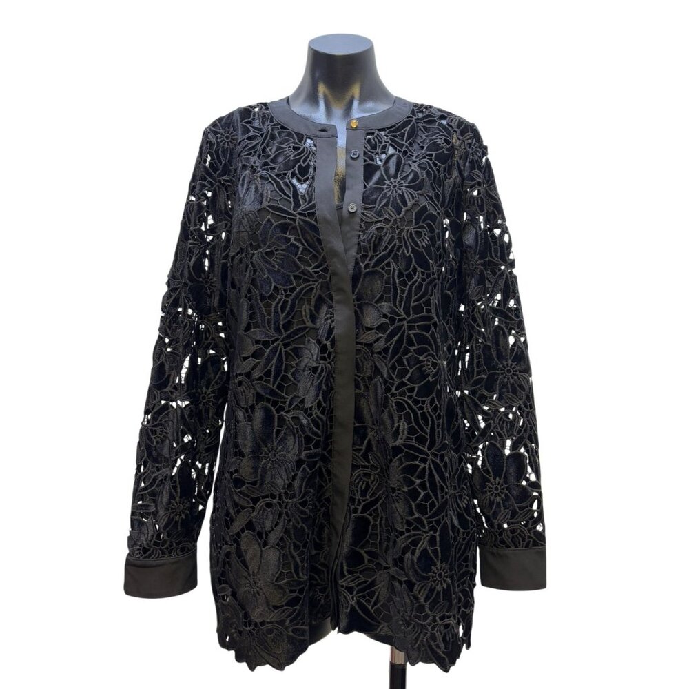 NWT Soft Surroundings Lace Blouse With Cami Black 2p M